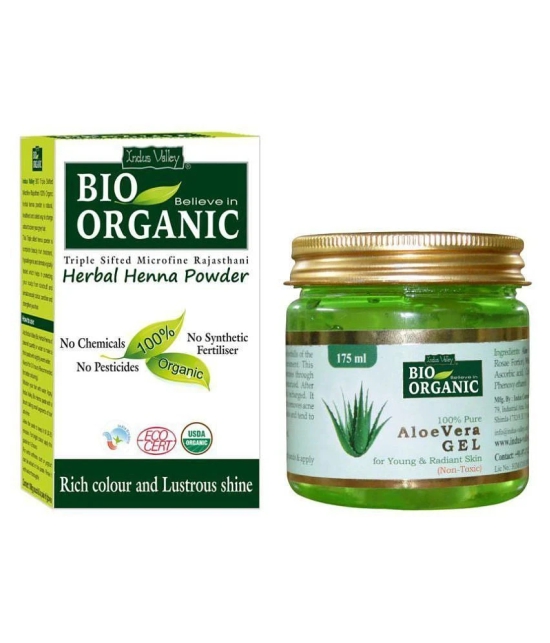 Indus Valley Bio Organic Aloe Vera Gel with Herbal Henna Powder Combo Pack