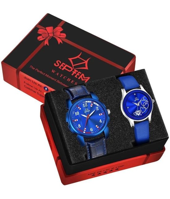 Septem Blue Leather Analog Couples Watch