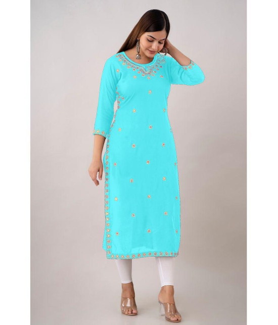 Kapadia - Turquoise Rayon Women's Straight Kurti ( Pack of 1 ) - Turquoise