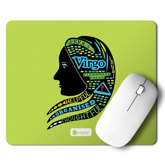 Indigifts Sun Sign Designer Mousepad Human Side Face with Multicolor Earth Pattern Green Mouse Pad 8.5x7 Inches - Virgo Zodiac Mousepad for Laptop, Zodiac Mouse Pad, Sun Sign-Star Sign Gifts