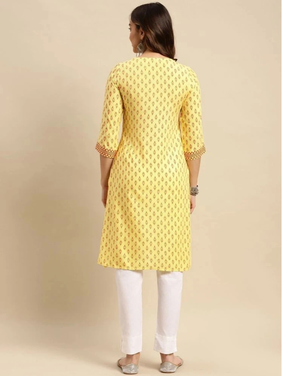 Rangita Women Rayon Yellow Buta Printed Knee Length Straight Kurti - None