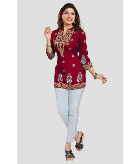 Meher Impex Crepe Printed Straight Womens Kurti - Red ( Pack of 1 ) - None