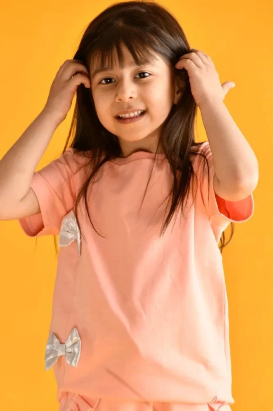 PEACH SILVER BOW TOP-6-7 YEARS / 1N / Multi