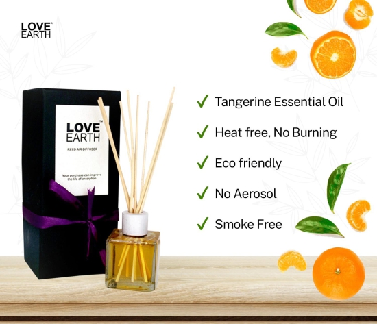 Love Earth Premium Mandarin Reed Diffuser Toxin Free Long Lasting Fragrance