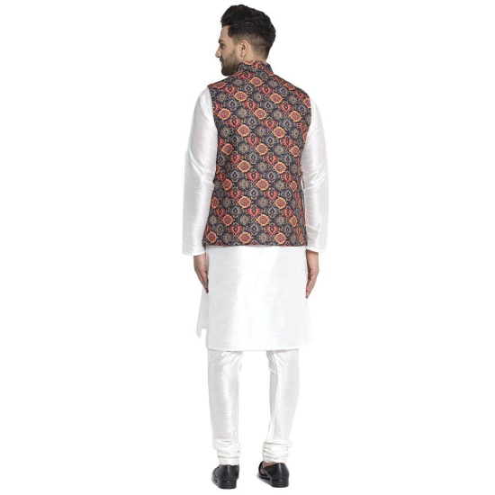 Banity Bey Men's Silk Blend White Kurta Pajama with Designer Ethnic Nehru Jacket/Modi Jacket/Waistcoat