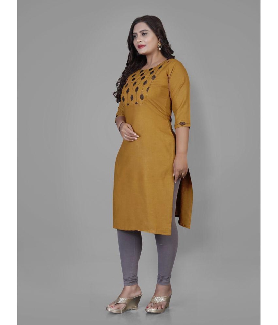 RIAANA Cotton Blend Printed Straight Women''s Kurti - Mustard ( Pack of 1 ) - None