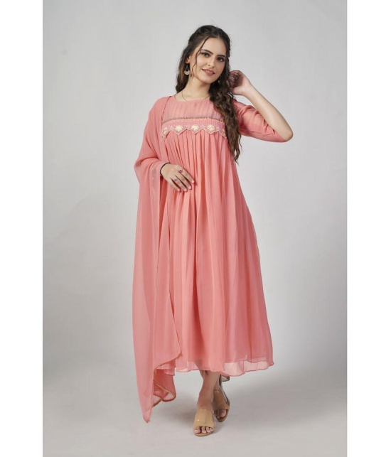 Estela - Peach Georgette Women's Flared Kurti ( Pack of 1 ) - None