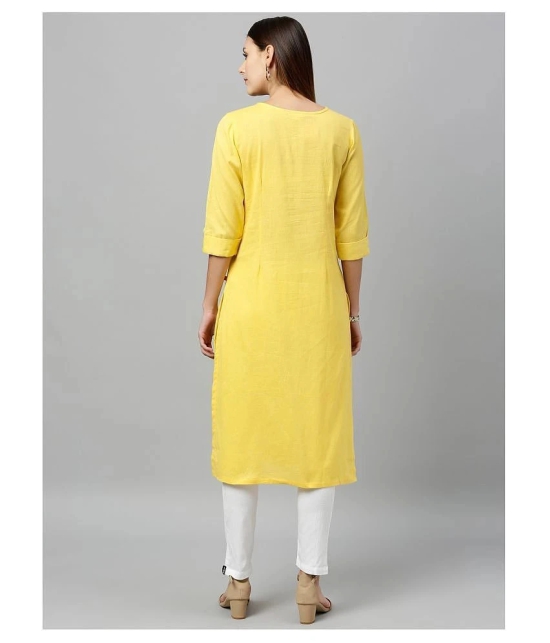 Alena Yellow Cotton Straight Kurti - M