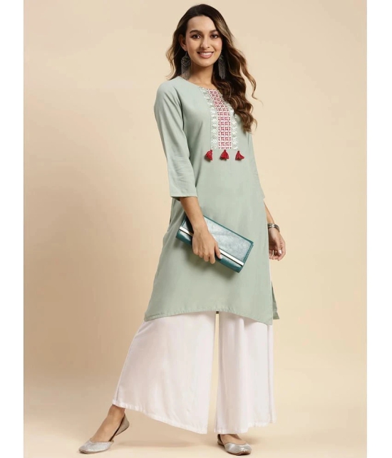 Rangita Women Rayon Embroidered Knee Length Straight Kurti -Mint Green - None