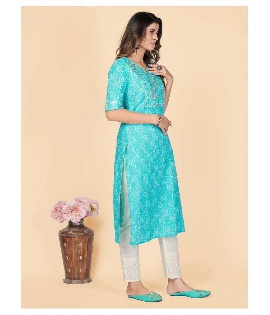 Vbuyz - Blue Cotton Blend Womens Straight Kurti ( Pack of 1 ) - L