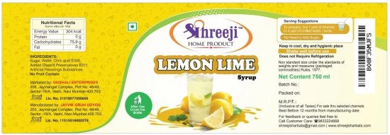 Shreeji Lemon Lime Syrup Mix with Water / Soda for Making Juice 750 ml