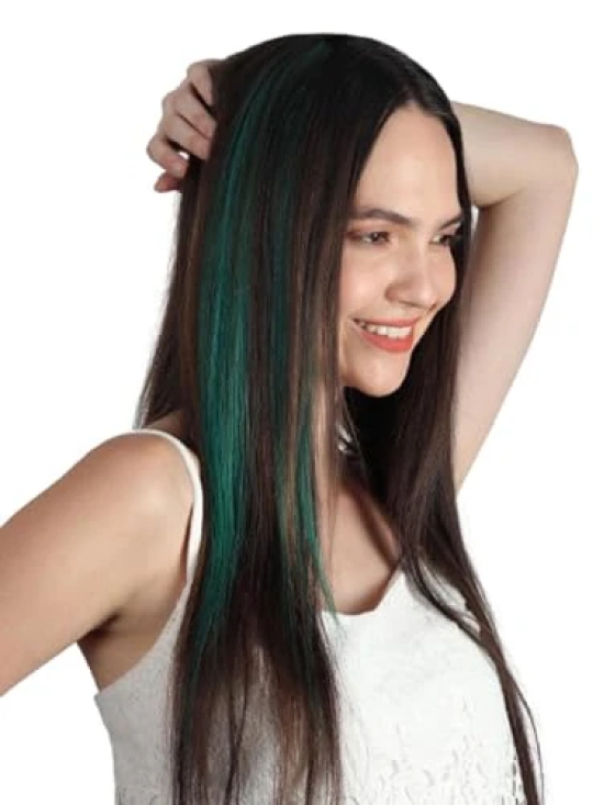 RefynHair Green Clip-In Hair Extensions | Vibrant Color Streaks/Streax for Fashionable Looks! | Size 16 Inches | Pack of 1 (Single Piece)