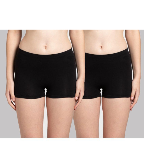 Tkeshto - Black Cotton Lycra Solid Women's Boy Shorts ( Pack of 2 ) - None