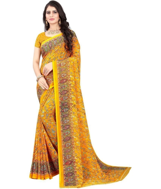 LEELAVATI - Yellow Chiffon Saree With Blouse Piece ( Pack of 1 ) - Yellow