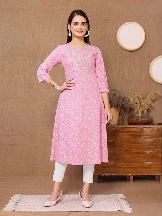 Rangita Women Rayon Pink Embroidered Calf Length A-line Kurti - None