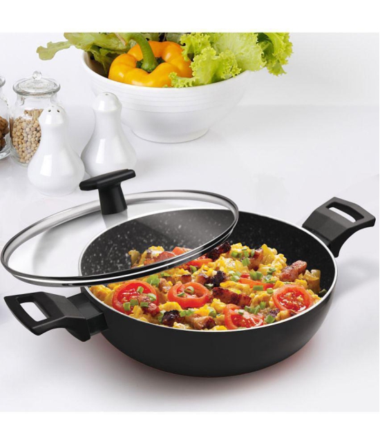 Milton Pro Cook Granito Induction Kadhai With Lid, 26 cm / 3.4 Litre, Black