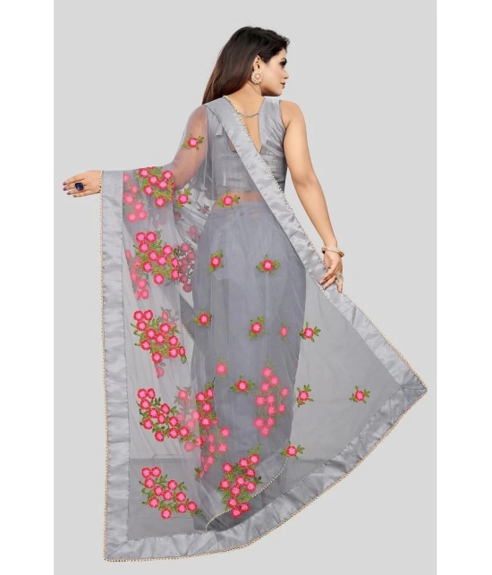 Gazal Fashions - Grey Net Saree With Blouse Piece ( Pack of 1 ) - Grey