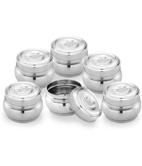 Dynore 6- Smiley Dabba Steel Silver Spice Container ( Set of 6 ) - Silver