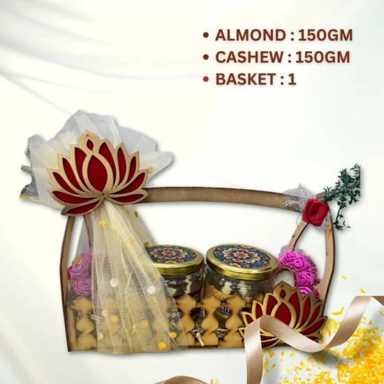 Mewamitra Premium Dry Fruits Basket – 150g Almonds, 150g Cashews | Healthy & Nutritious Assortment | Elegant Gift Basket for Diwali, Weddings & Corporate Gifting