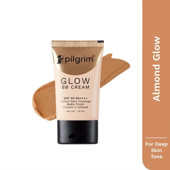 Pilgrim BB cream for women with Niacinamide, Hyaluronic Acid & Vitamin C | Matte Finish, Instant Spot Coverage with SPF 50 PA++++ | All Skin Types | The Beige Glow, The Almond Glow, The Honey Glow