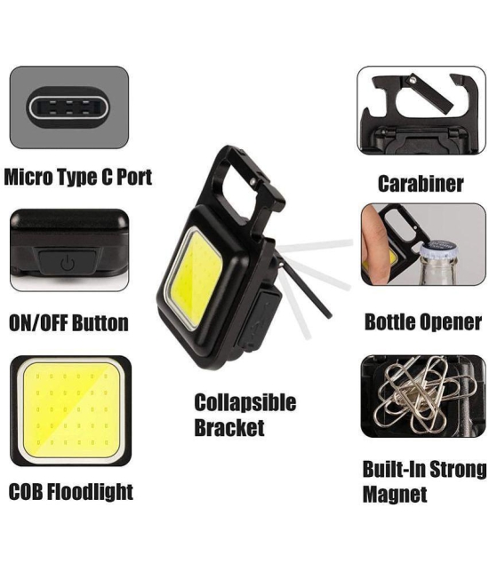 Gatih Bright Mini Keychain Light, Small Led Flashlight USB Rechargeable, 4 Modes, 800 Lumens, Portable Pocket Lights with Folding Bracket Bottle Opener and Magnet - Yellow