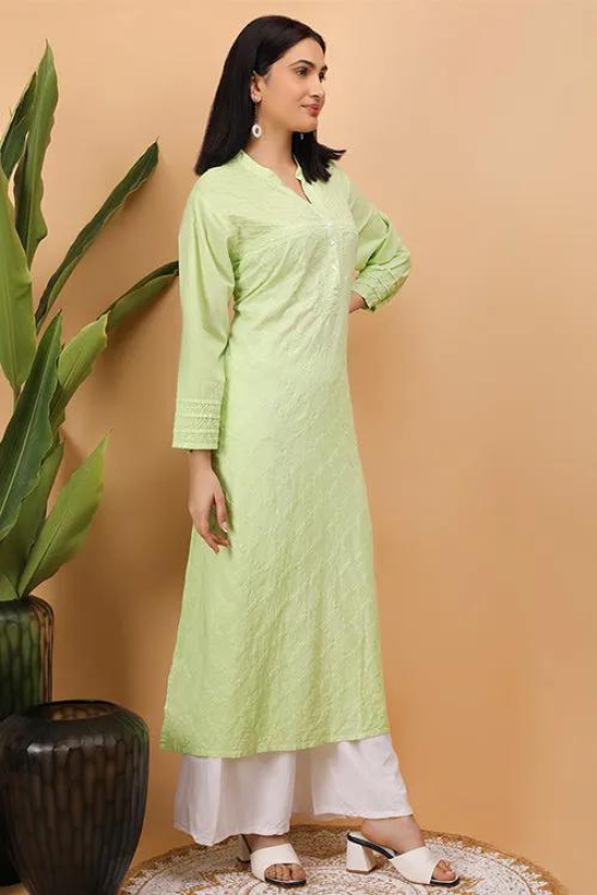 Shwet Women Green Chikankari Kurta - 255-M