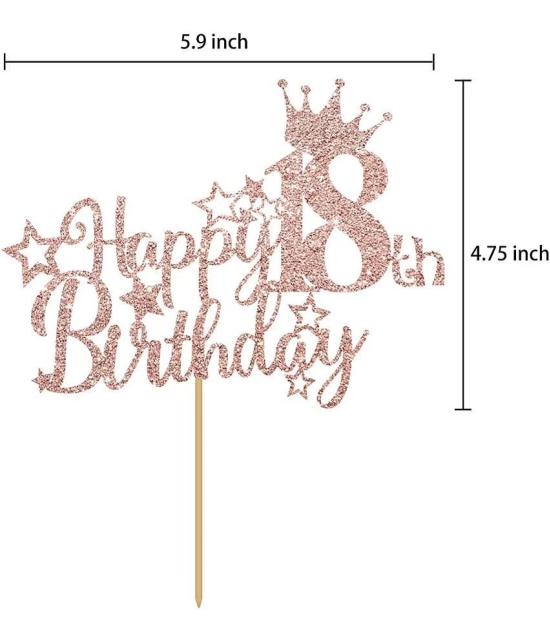 ZYOZI 18th Birthday Decorations for Girls, Glitter Rose Gold Happy 18th Birthday Cake Topper, 5.9x4.75 inch - Pink