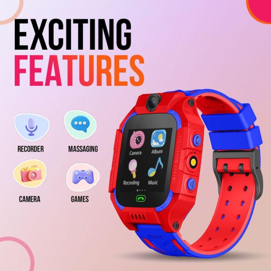 Melbon® 2G Sim Card SmartWatch for Kids, LBS Location Tracking, Voice Message, Cameras, 2G Voice Calling & Message, SOS, Geo-Fencing, Games - Perfect for Child Safety and Entertainment (Red)