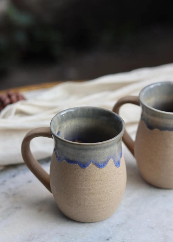 Brown & Blue Drip Coffee Mug - Tall-Set of four