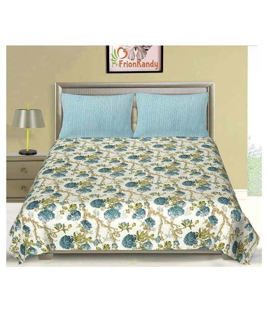 Frionkandy - Turquoise Cotton Double Bedsheet with 2 Pillow Covers - Turquoise