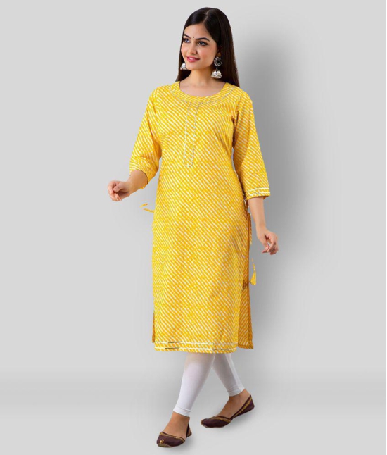 Lee Moda - Yellow Cotton Blend Womens Straight Kurti - XL