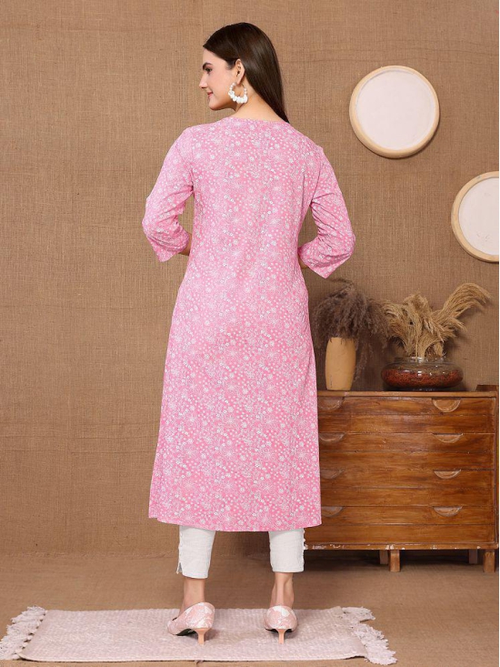 Rangita Women Rayon Pink Embroidered Calf Length A-line Kurti - None