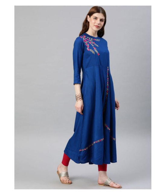 Yash Gallery - Blue Rayon Womens Flared Kurti ( Pack of 1 ) - L