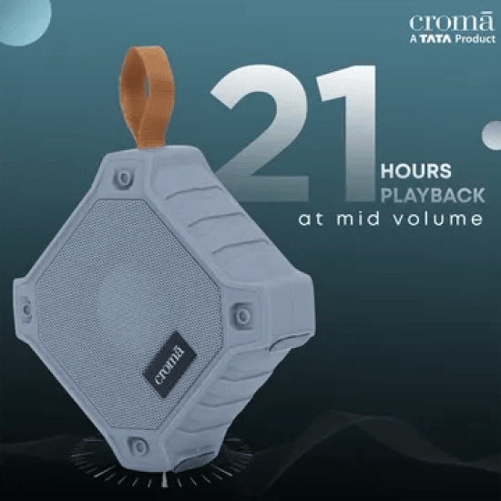 Croma 5W Portable Bluetooth Speaker (Water Proof, 21 Hours Playback Time, True Wireless Stereo Function, Grey)