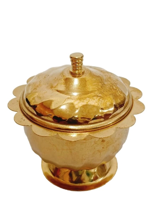 Golden Brass Bowl with Lid Set of 2