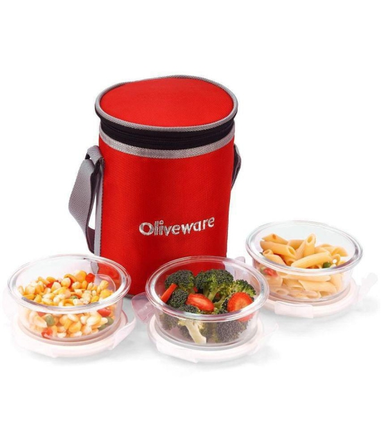 Oliveware - glassware lunch box Glass Insulated Lunch Box 3 - Container ( Pack of 1 )