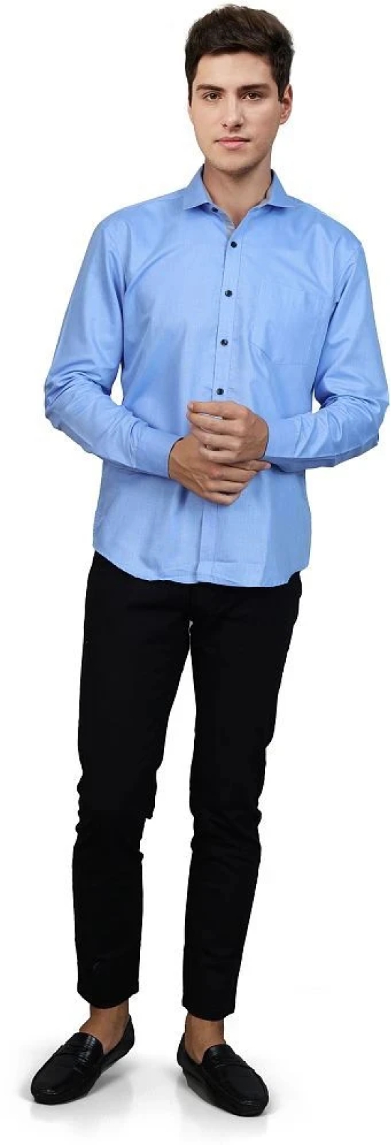 Supersquad Cotton Blend Regular Fit Full Sleeves Mens Formal Shirt - Light Blue ( Pack of 1 ) - None