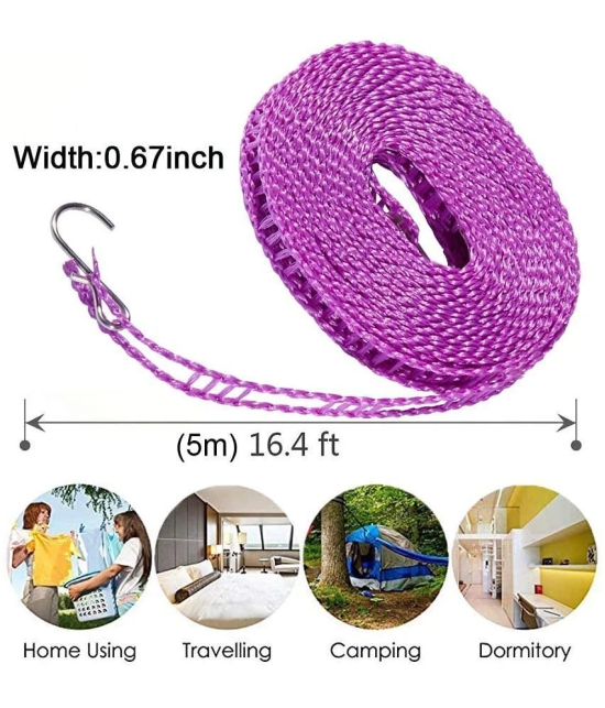 Homspurts 5 Meters Windproof Anti-Slip Clothes Washing Line Drying Nylon Rope with Hooks