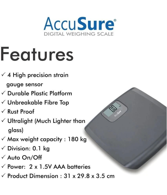 AccuSure Digital Electronic LCD Personal Body Fitness Weighing Scale 180 Kg Capacity