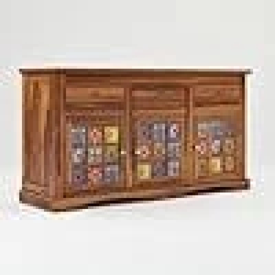 SAHIRAM CHOUDHARY ; Solid Sheesham Wood Wooden Cabinet Sideboard with 3 Drawers and 3-Door Storage (Honey Finish)