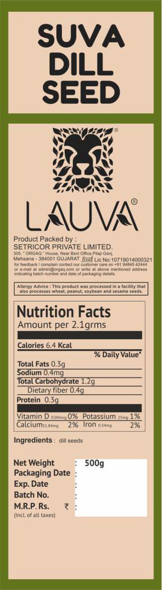 LAUVA Natural Premium Dill Seeds I Suva Seeds I Suwa Dana I Suva