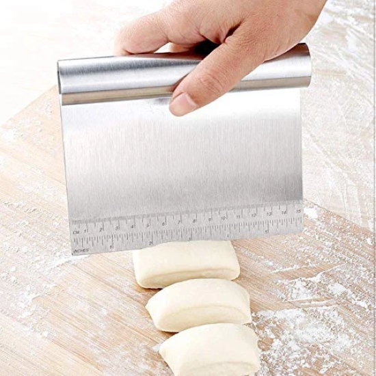 STORE77® Bench Scraper Chopper Stainless Steel Kitchen Food Scraper Icing Smoother Blade with Measuring Scale for Dough, Cake, Pizza