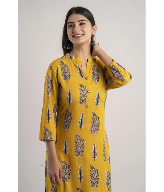 MAUKA - Yellow Rayon Women''s Straight Kurti ( Pack of 1 ) - None