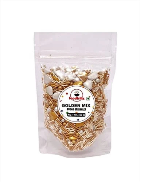 foodfrillz Golden-Mix Sprinkles, 50 g for cake decoration and toppings