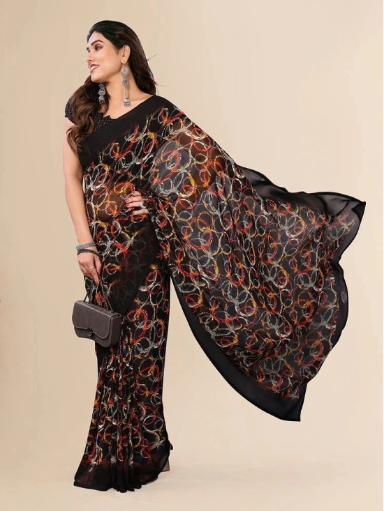 ANAND SAREES Chiffon Printed Saree With Blouse Piece - Black ( Pack of 1 ) - Black