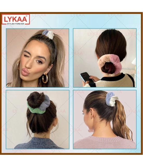 LYKAA Fur Microfabric Hair Scrunchies Elastics Ponytail Holders for Women & Girls - 3 Pcs Multicolor - Multi