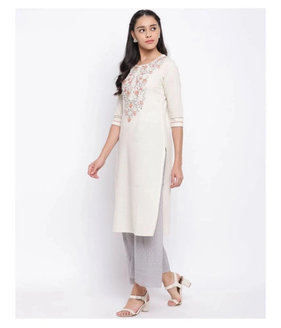 Vbuyz - Off White Cotton Womens Straight Kurti ( Pack of 1 ) - XXL