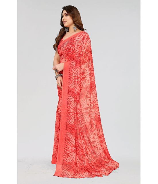 Kashvi Sarees Georgette Printed Saree With Blouse Piece - Red ( Pack of 1 ) - Red