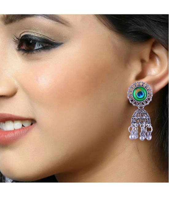 VIVASTRI Silver Jhumki Earrings ( Pack of 4 ) - Silver