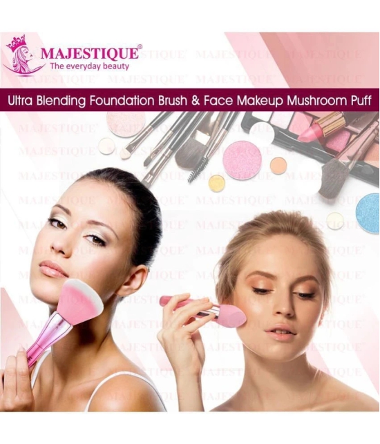 Majestique Makeup Foundation Brush with Mushroom Puff, Ideal for blending liquid - 2Pcs/Multicolor